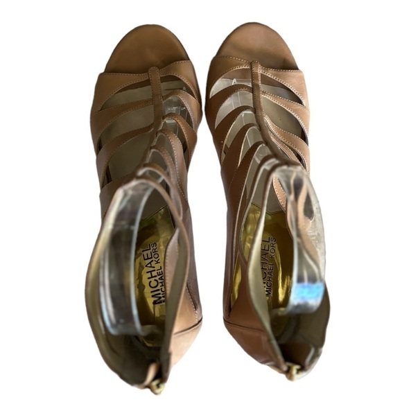 Michael Kors Nude Leather Strappy Open Toe Stiletto Heels Size 9.5 Back Zip - Picture 5 of 12